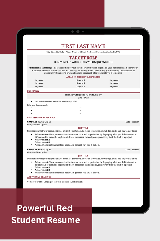 Powerful Red Student Resume
