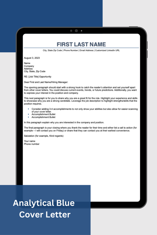 Analytical Blue Cover Letter Template