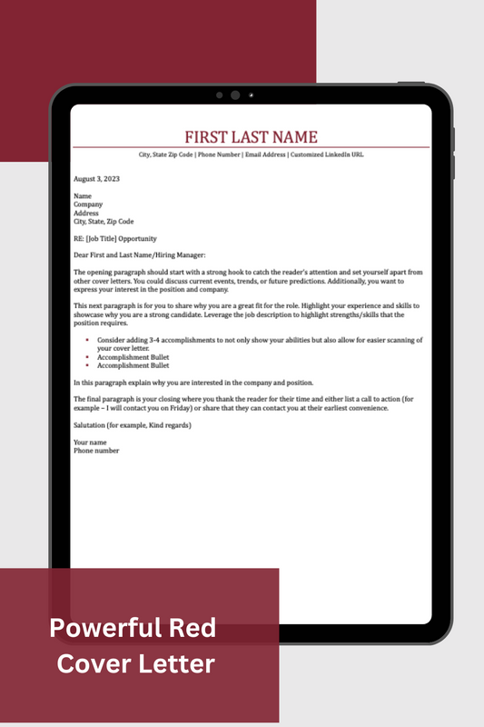 Powerful Red Cover Letter Template